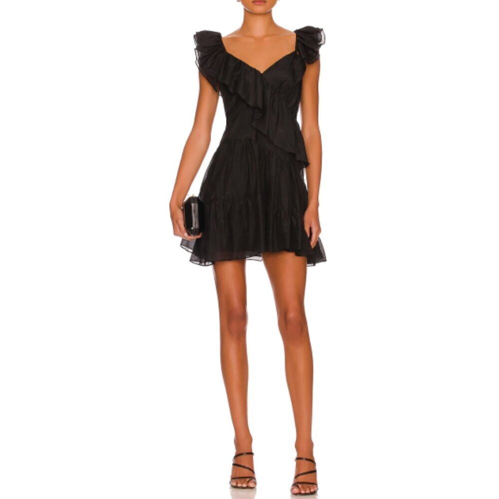 CINQ À SEPT 'Winifred' Ruffle-Trim Cotton-Silk Mini-Dress, Black